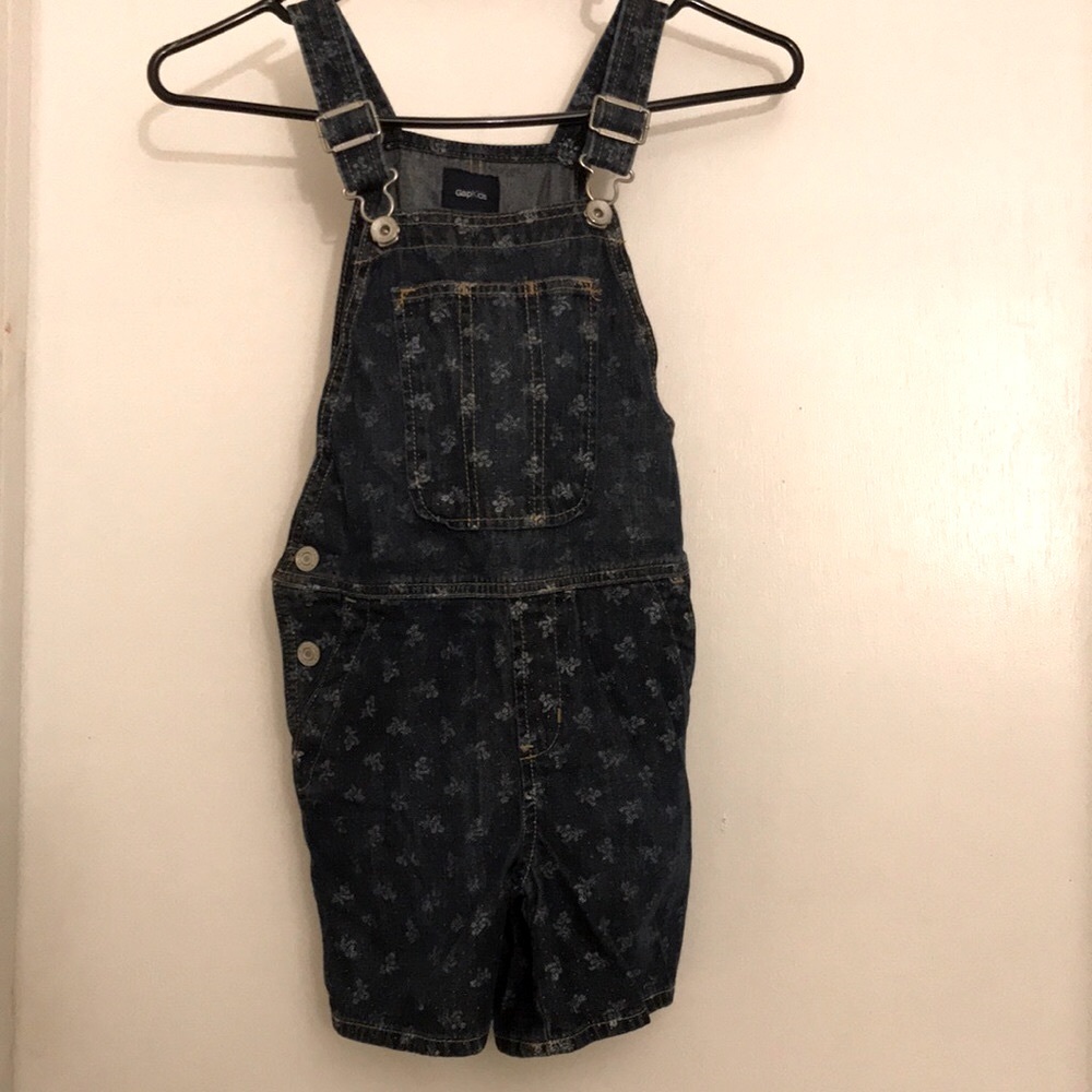 GAP Kids Girls Dark Wash Denim Shortall Overalls Sz S Bib Pockets EUC Fall - Picture 5 of 5
